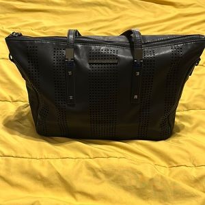 Steve Madden zippered tote with cutwork square design